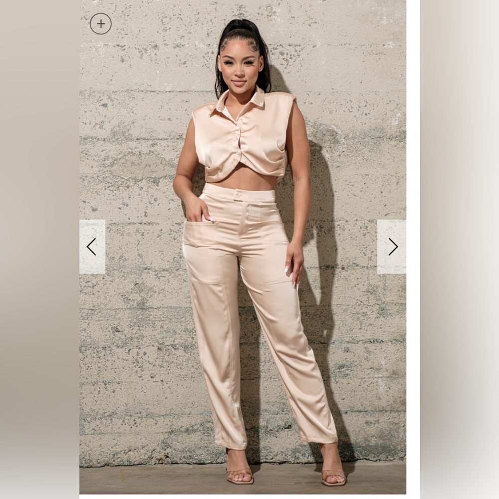 SATIN BLOUSE AND PANT SET